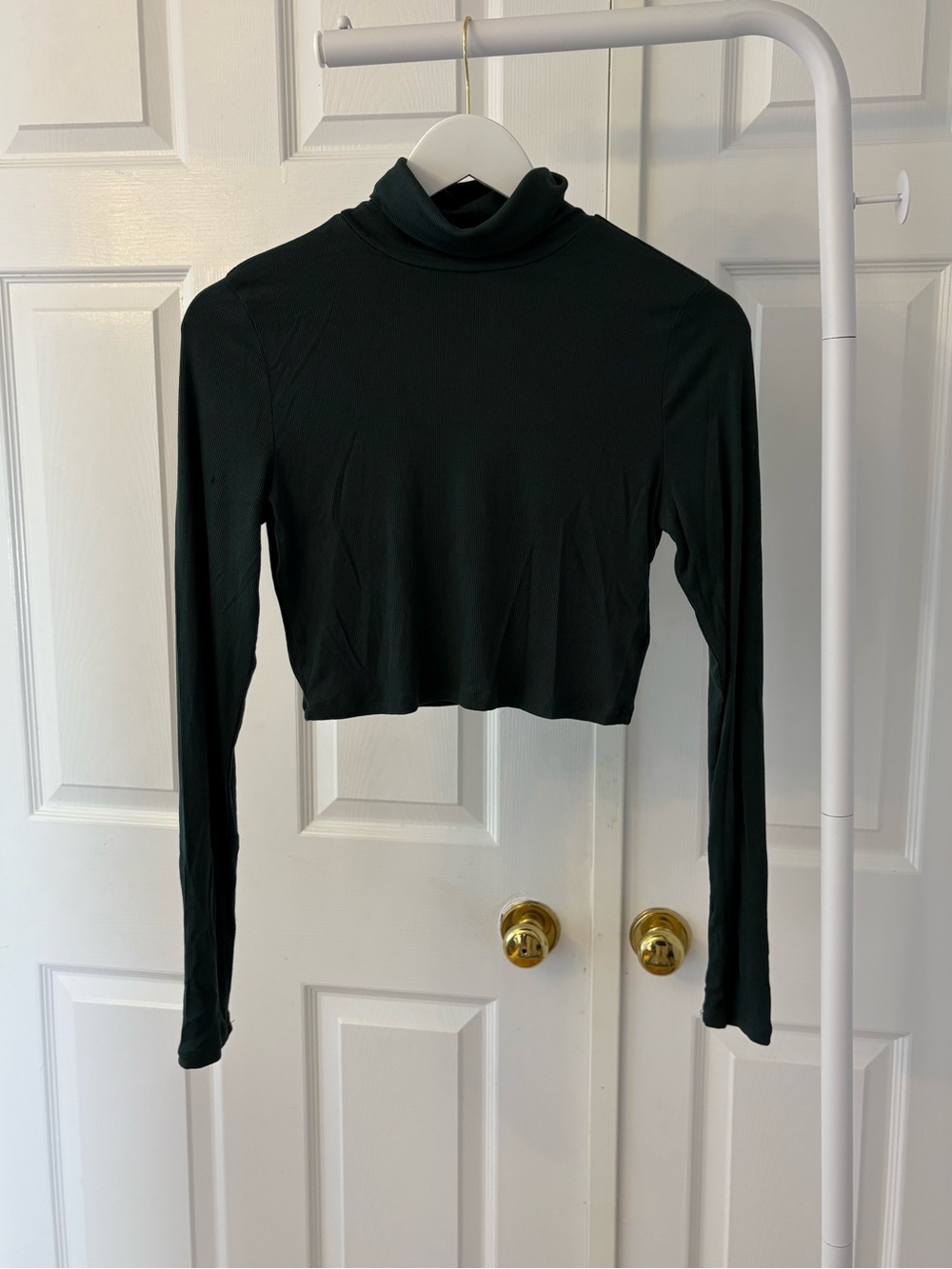Aritzia Sunday Best Green Ribbed Cropped Turtleneck Top Size Medium